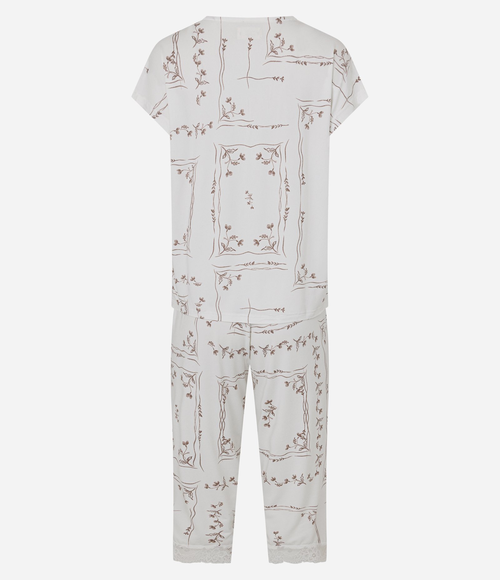 Pijama Capri Peach Touch com Renda e Estampa Floral Branco 7
