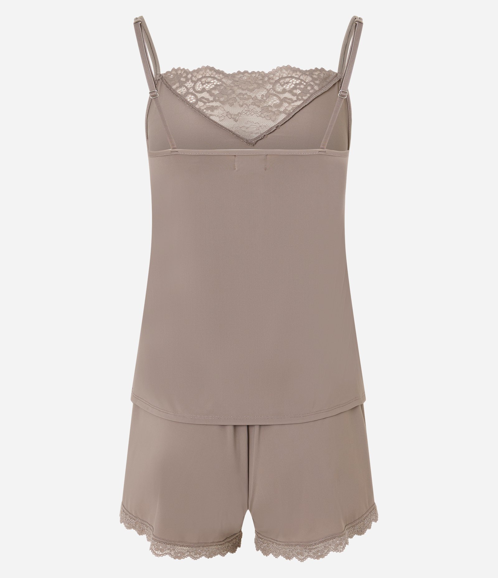 Pijama Short Doll com Renda no Decote e Barra do Short Cinza 3