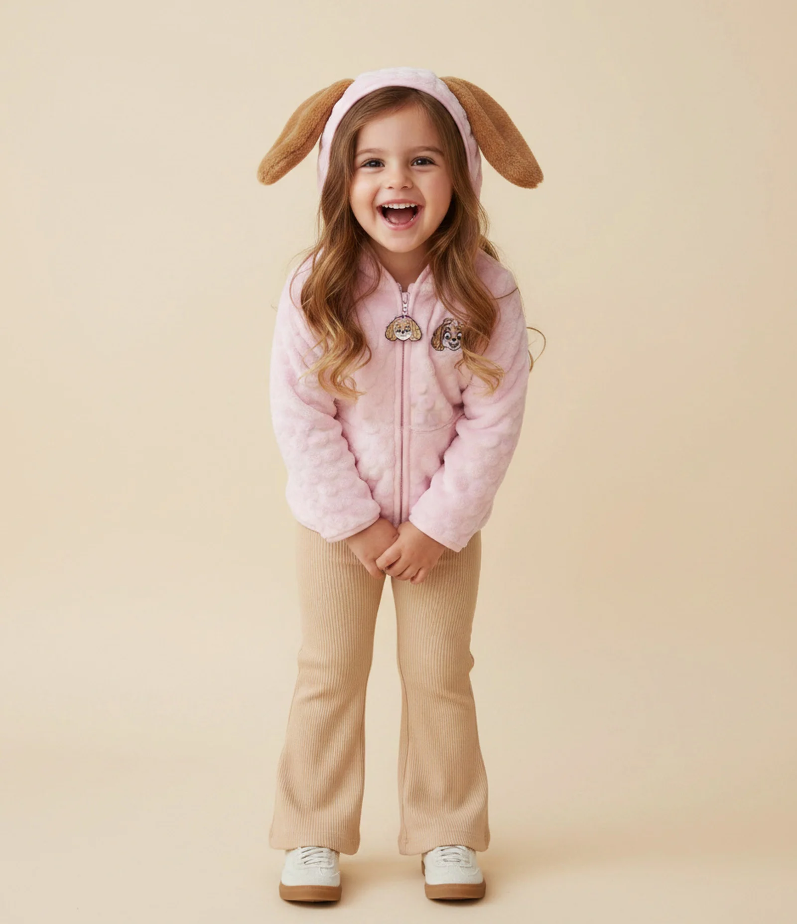 Jaqueta Infantil em Fleece com Capuz e Orelinhas Sky – Tam 1 a 6 Anos Rosa Claro 1