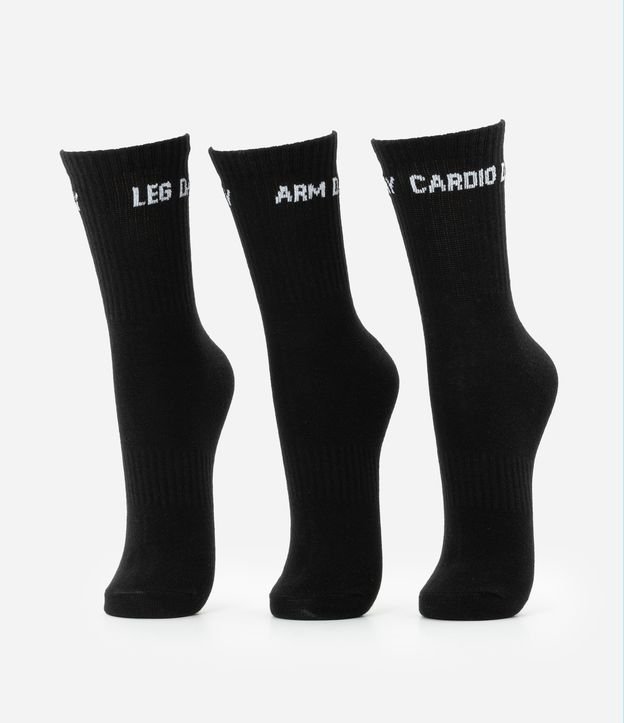 Kit 03 Meias Cano Alto Esportivas em Algodão Canelado com Estampa Dia de Treino