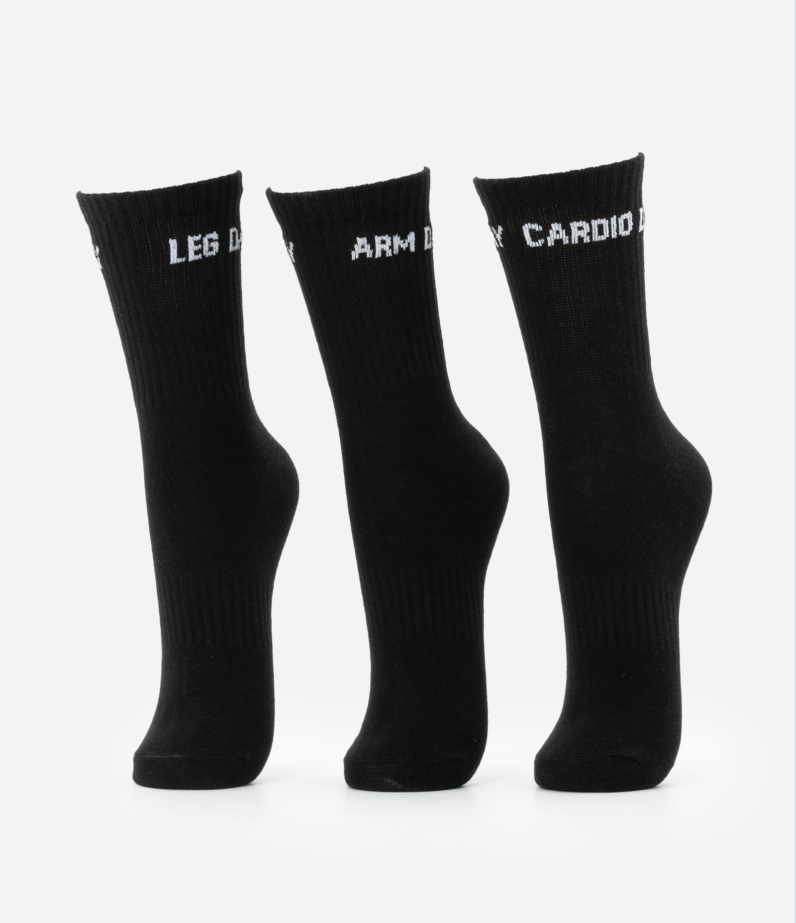 Kit 03 Meias Cano Alto Esportivas em Algodão Canelado com Estampa Dia de Treino Preto 1