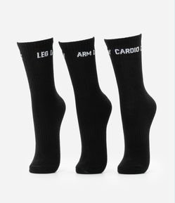 Kit 03 Meias Cano Alto Esportivas em Algodão Canelado com Estampa Dia de Treino