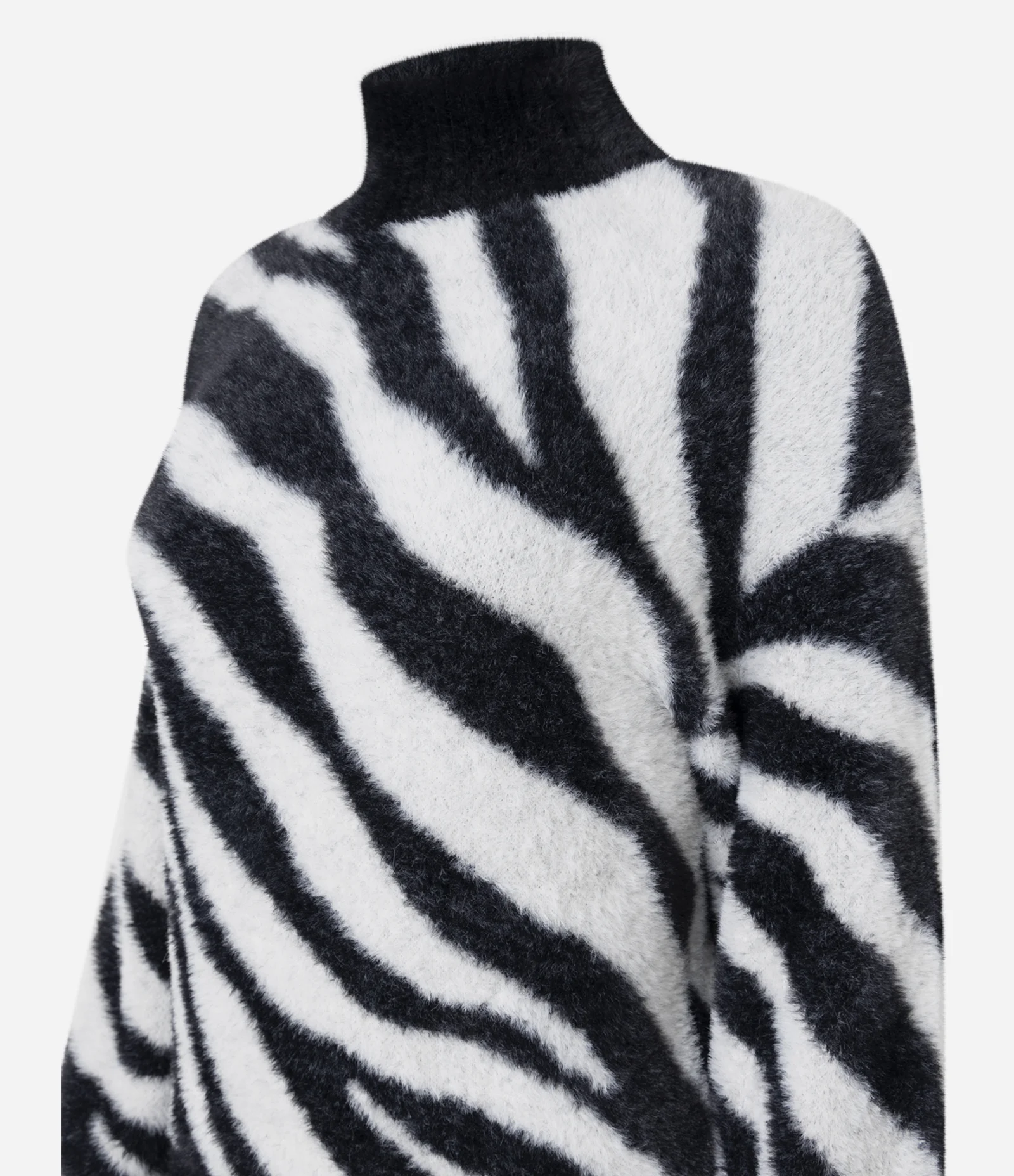 Suéter com Textura Peluciada e Estampa Animal Print Branco/Preto 6