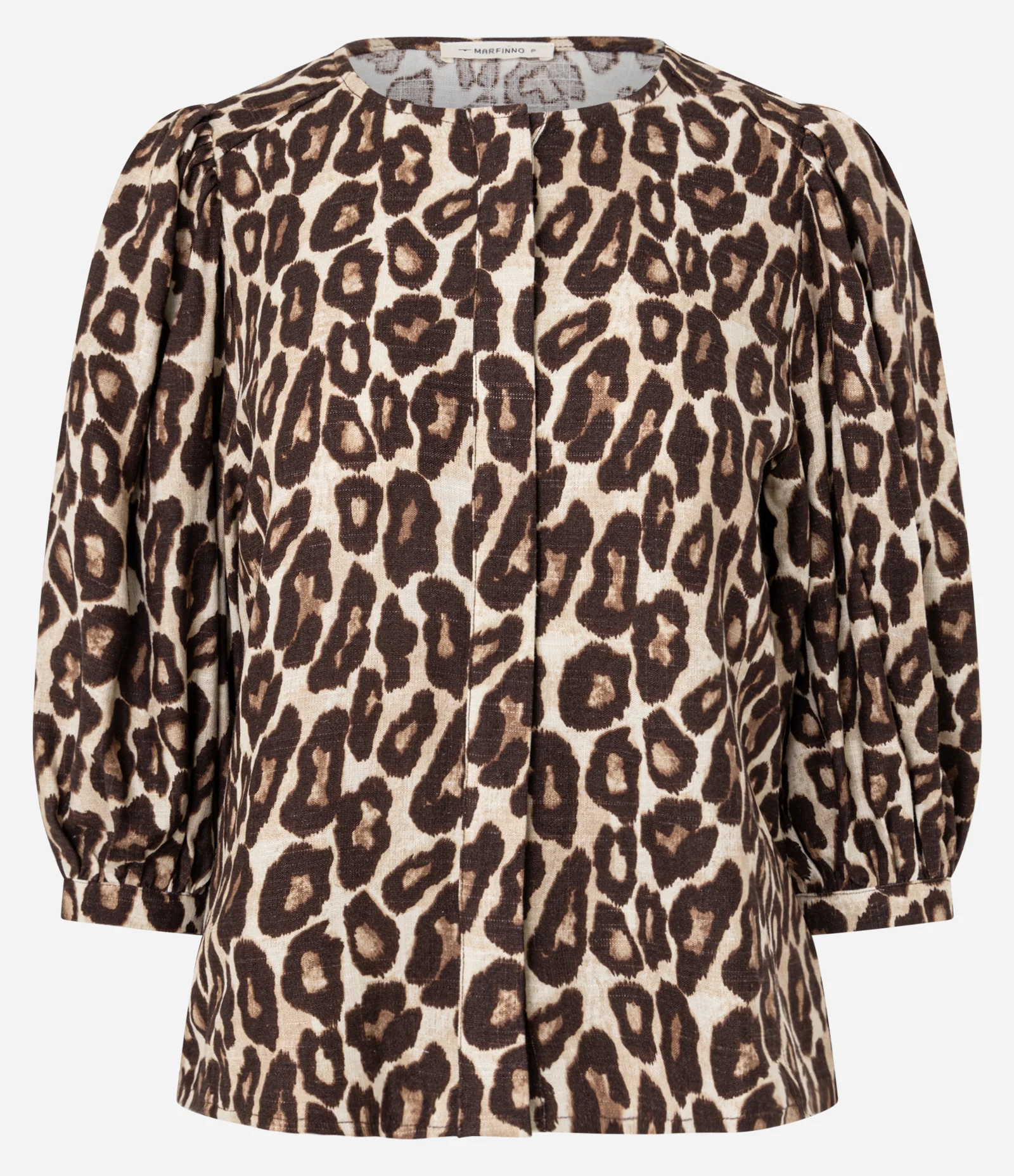 Blusa em Viscolinho com Mangas Bufantes e Estampa Animal Print Marrom 1