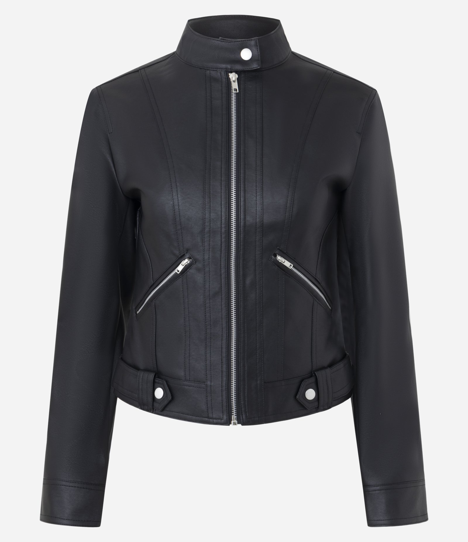 Jaqueta em PU com Gola Alta e Zíper Frontal Preto 5