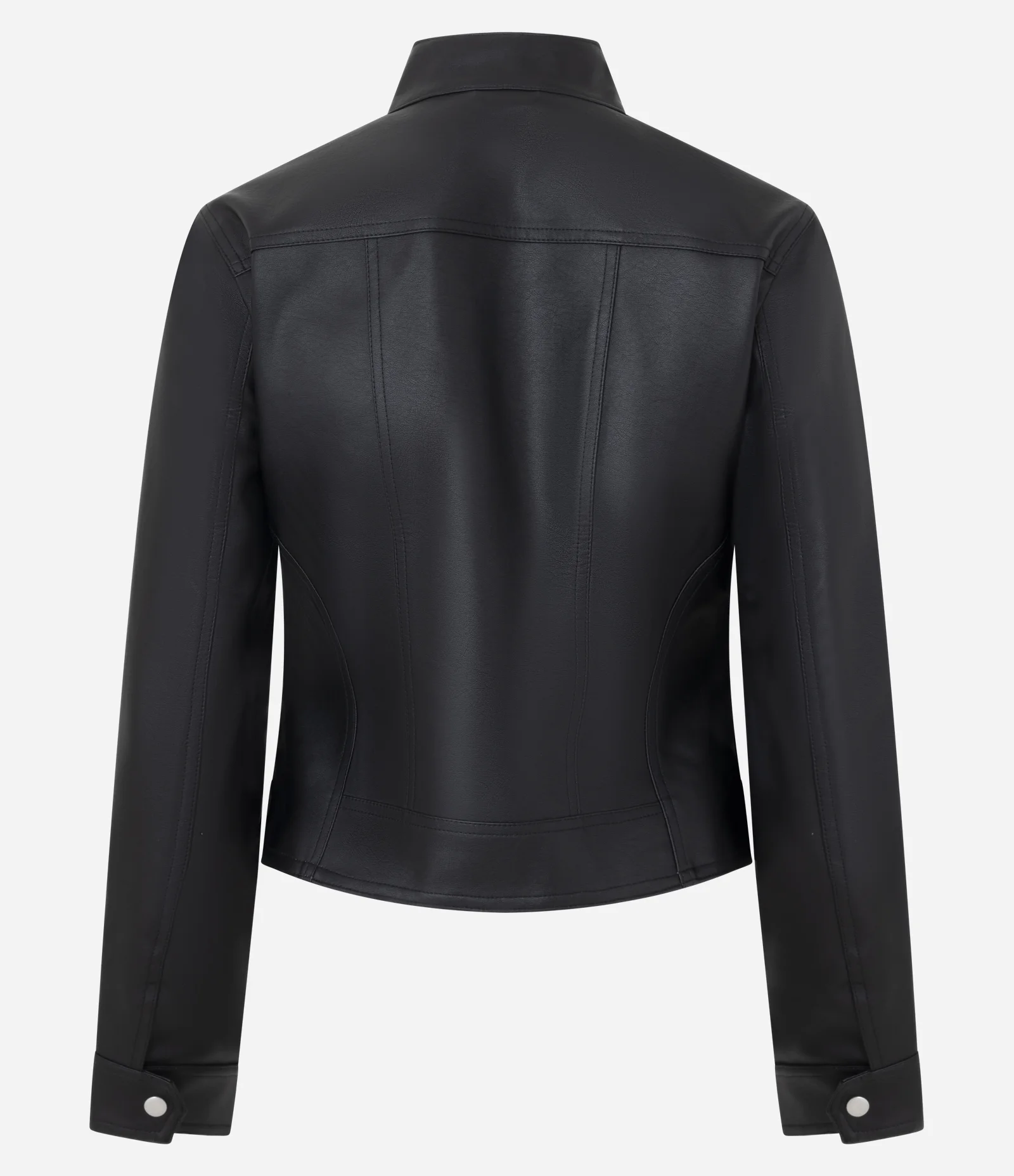 Jaqueta em PU com Gola Alta e Zíper Frontal Preto 6