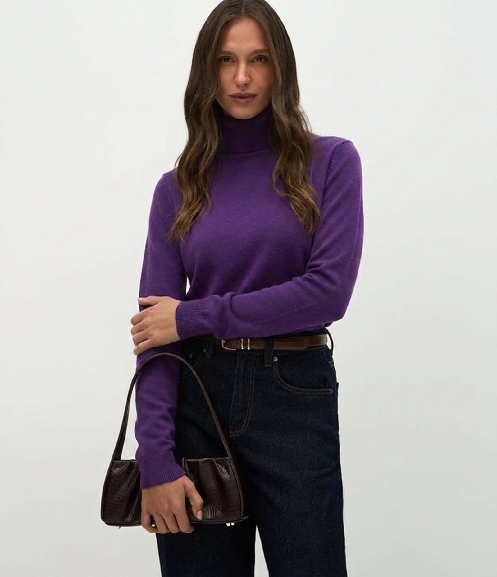 Suéter em Tricô com Gola Alta e Manga Longa Roxo 1