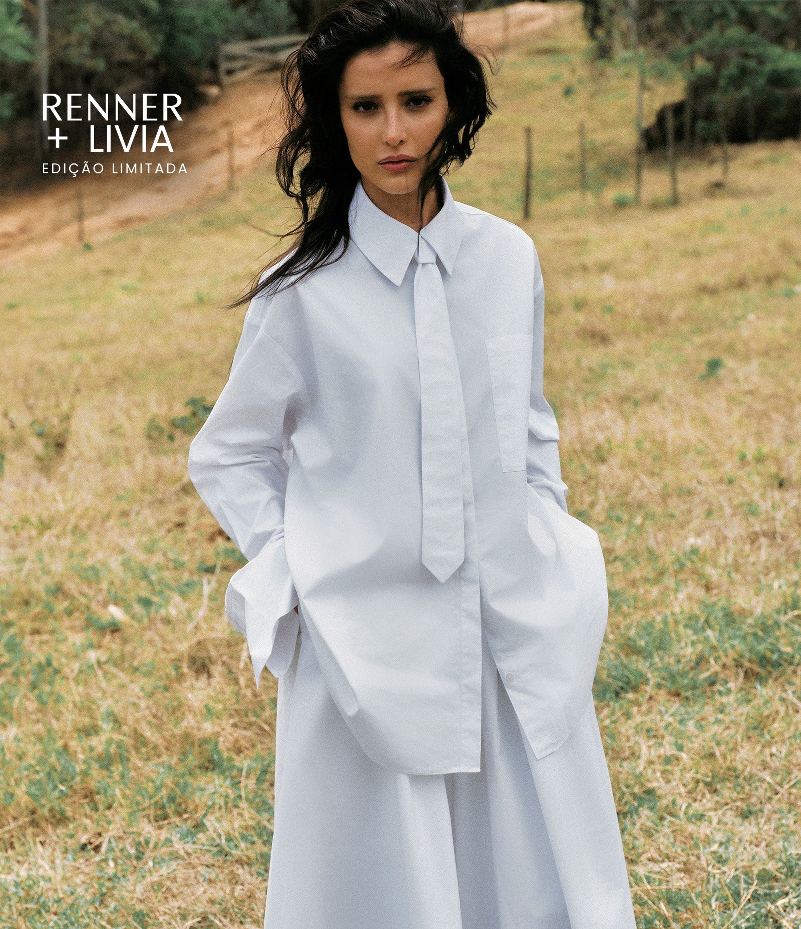 Camisa Maxi Oversized em Tricoline com Gravata Branco 1