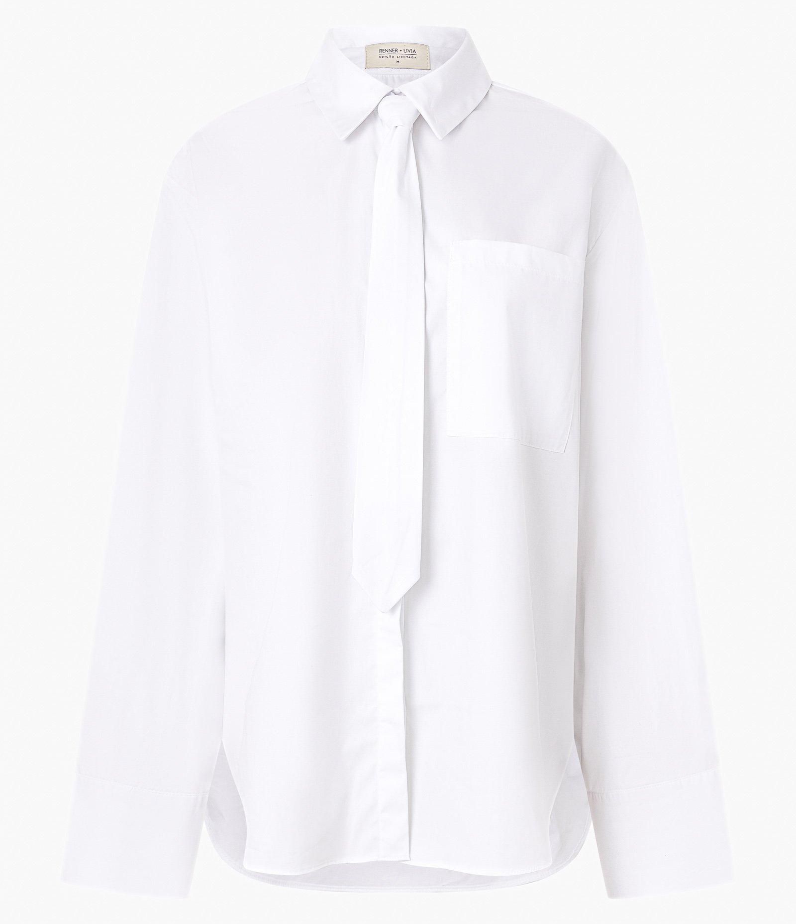 Camisa Maxi Oversized em Tricoline com Gravata Branco 9