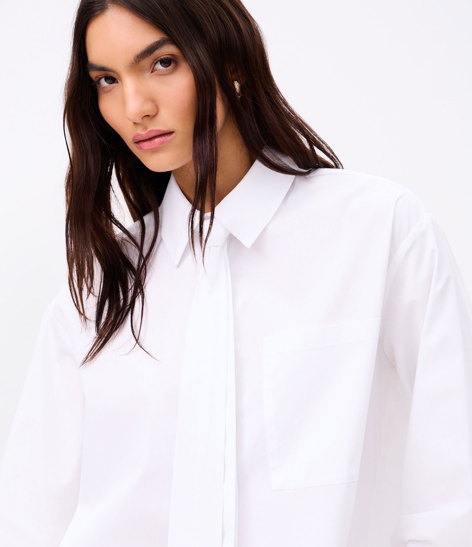 Camisa Maxi Oversized em Tricoline com Gravata Branco 4