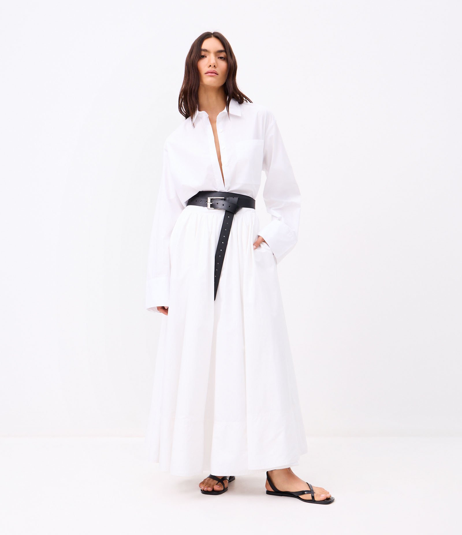 Camisa Maxi Oversized em Tricoline com Gravata Branco 6