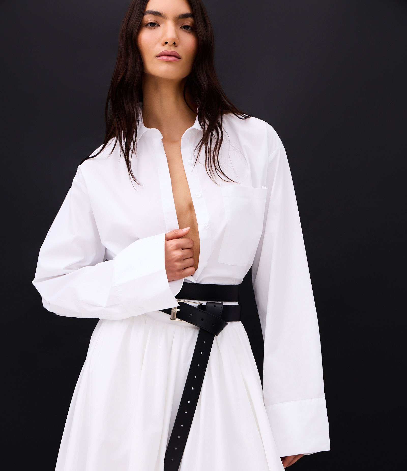 Camisa Maxi Oversized em Tricoline com Gravata Branco 7