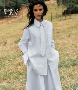 Camisa Maxi Oversized em Tricoline com Gravata