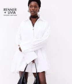 Vestido Chemise Maxi Oversized em Tricoline com Abotoamento