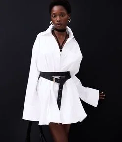 Vestido Chemise Maxi Oversized em Tricoline com Abotoamento