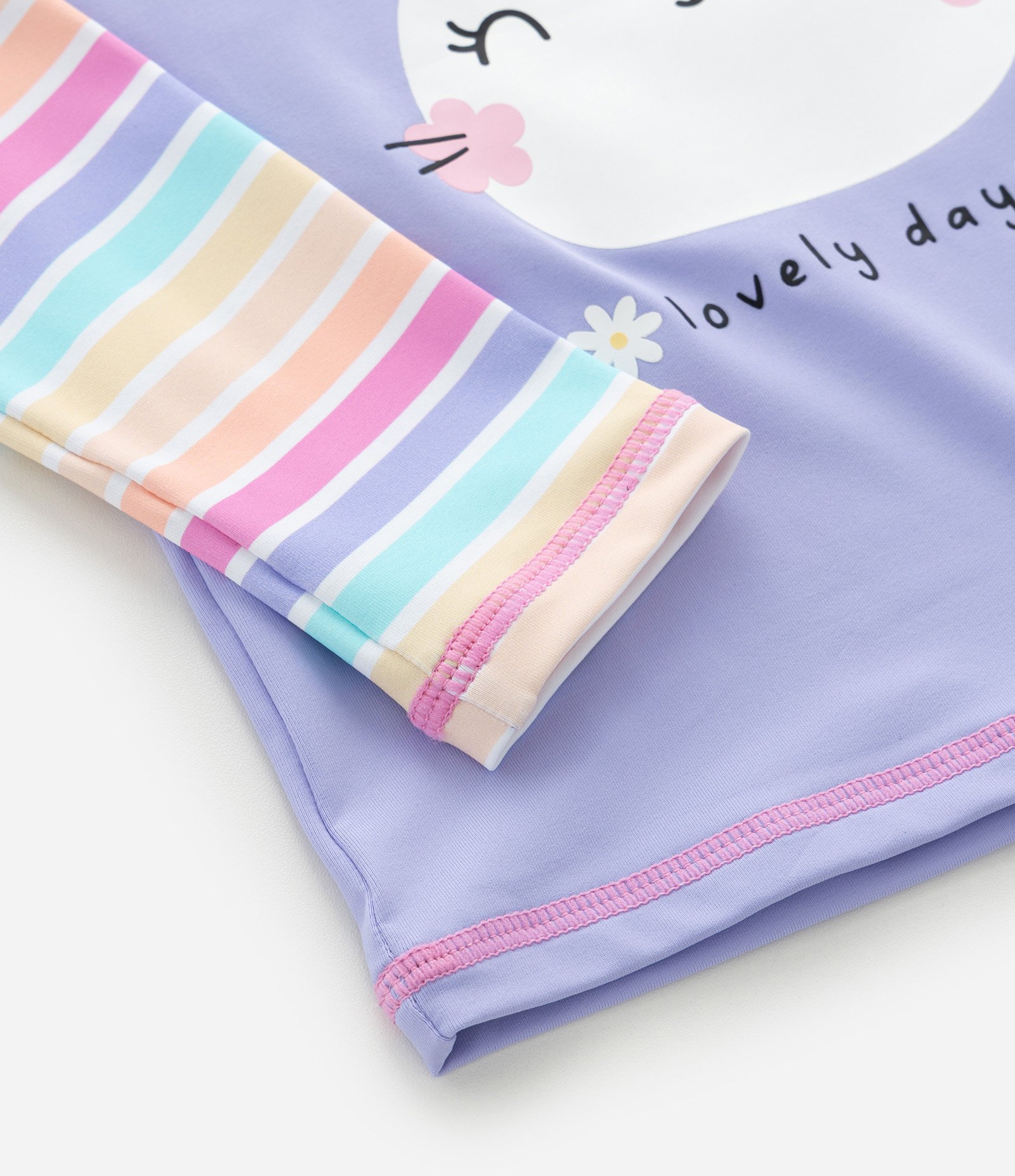 Conjunto Infantil Blusa UV com Calcinha e Chapéu Estampa Coelho – Tam 6 a 4 Anos Lilás 8