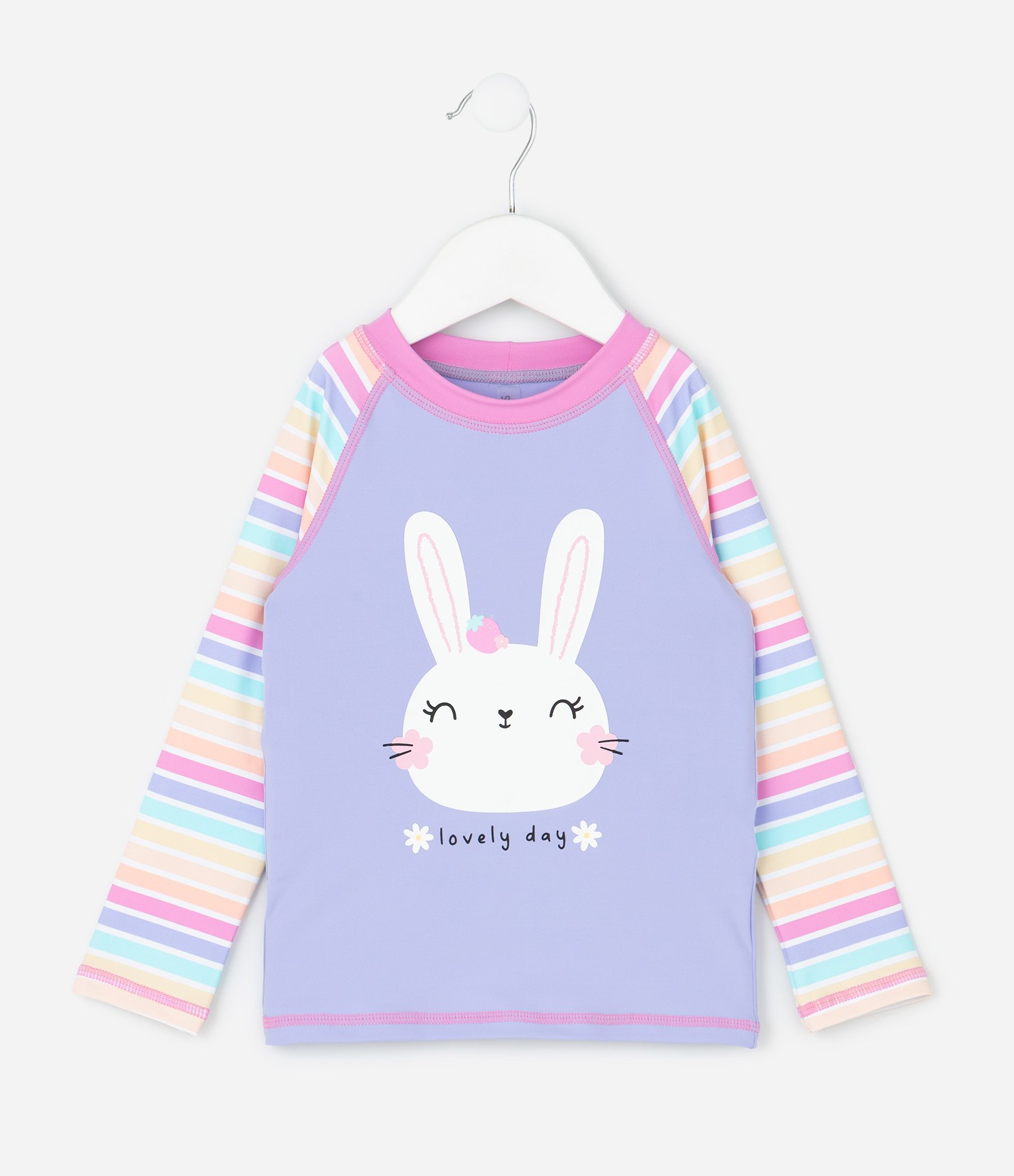 Conjunto Infantil Blusa UV com Calcinha e Chapéu Estampa Coelho – Tam 6 a 4 Anos Lilás 2