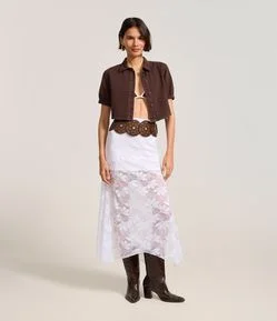 Saia Midi em Renda com Barra Assimétrica