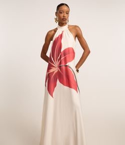 Vestido Ajustado em Microfibra com Estampa Floral