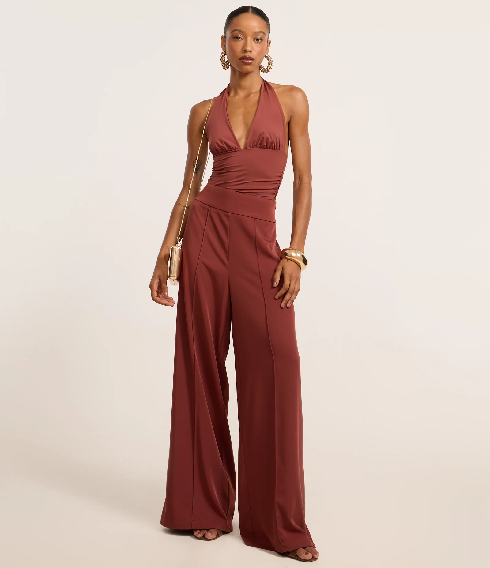 Blusa Frente Única com Franzidos Laterais Marrom 2