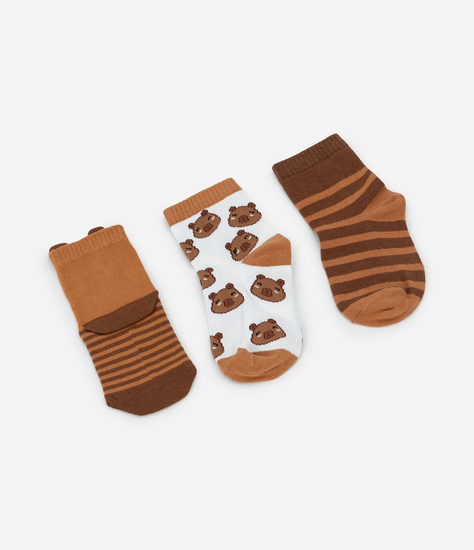 Kit 03 Meias Infantis Cano Médio com Capivara 3D – Tam 19 a 34 Marrom 2