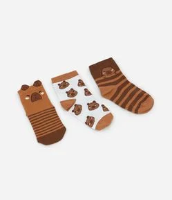 Kit 03 Meias Infantis Cano Médio com Capivara 3D – Tam 19 a 34