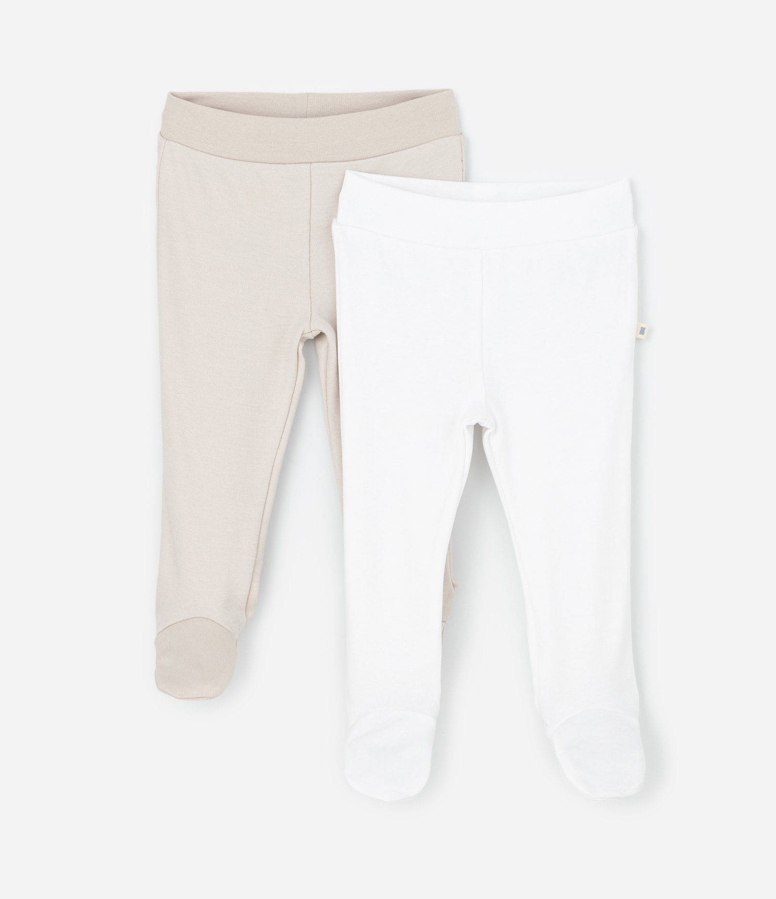 Kit 02 Calças Infantis com Pézinho em Suedine – Tam RN a 12 Meses Bege/Branco 1