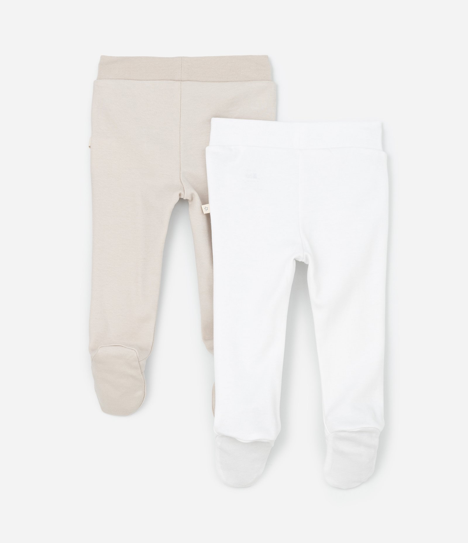 Kit 02 Calças Infantis com Pézinho em Suedine – Tam RN a 12 Meses Bege/Branco 2