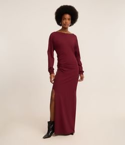 Vestido Longo com Drapeado e Fenda