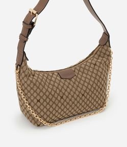 Bolsa Baguete Pequena com Estampa Geométrica com Alça de Corrente