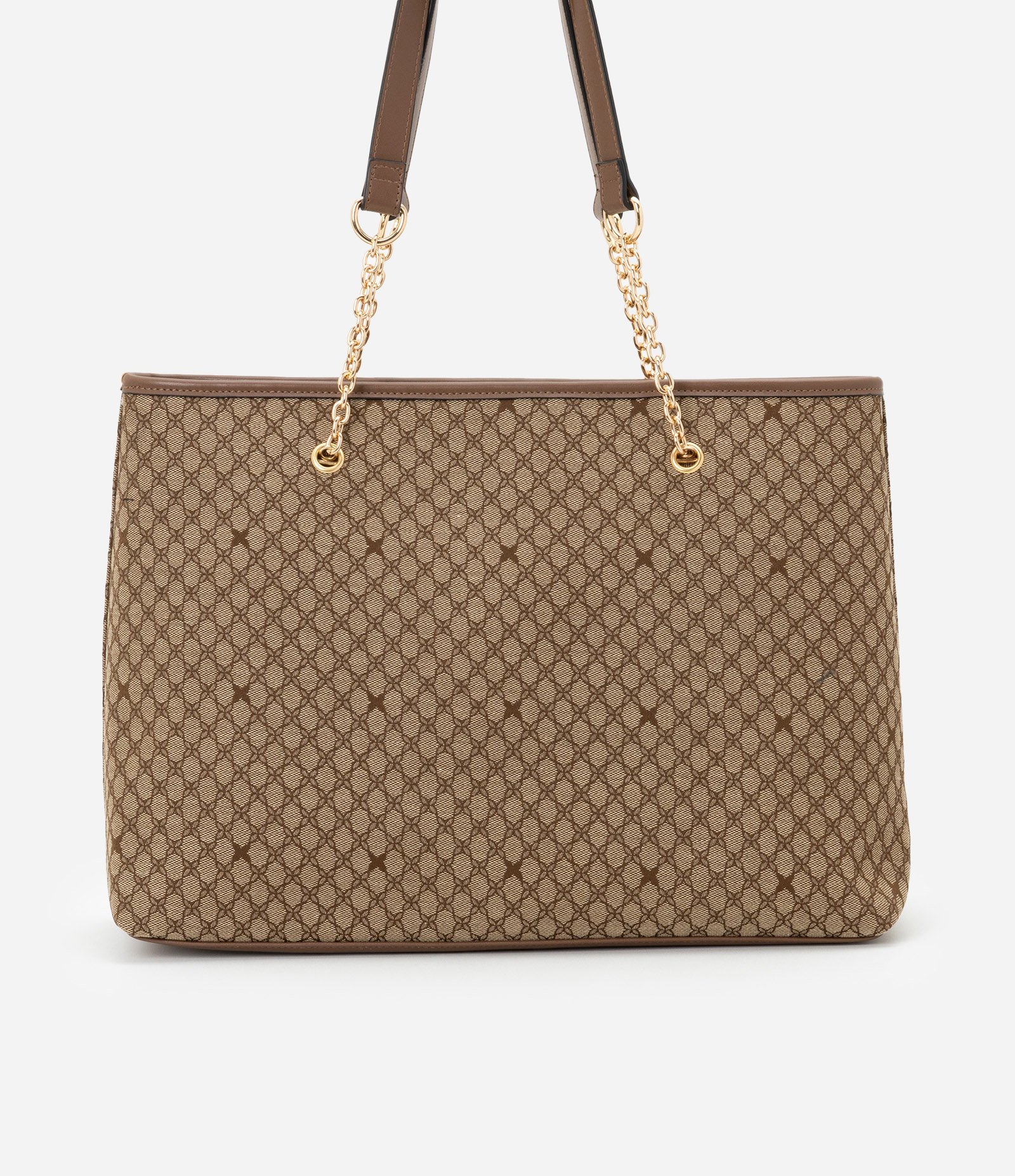 Bolsa Shopper Grande com Estampa Geométrica Bege 3