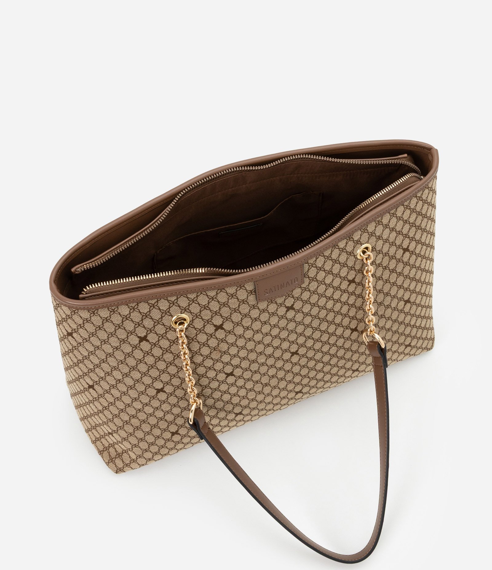 Bolsa Shopper Grande com Estampa Geométrica Bege 4