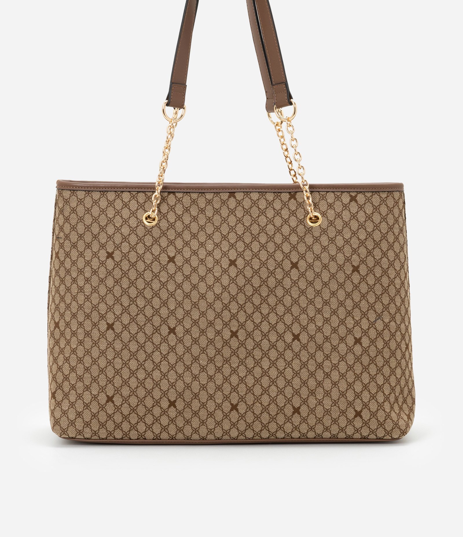 Bolsa Shopper Grande com Estampa Geométrica Bege 6