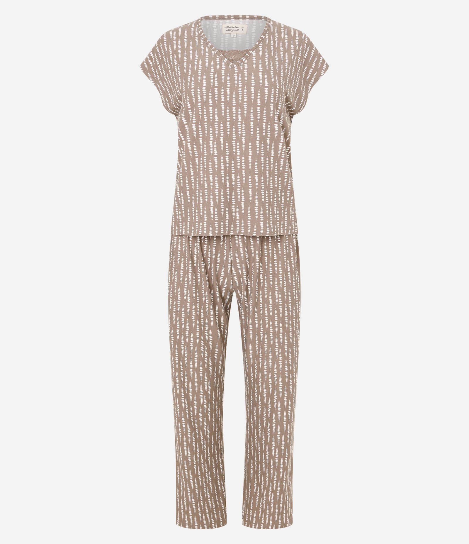 Pijama Longo Peach Touch com Rendinha na Gola Cinza 1