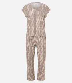 Pijama Longo Peach Touch com Rendinha na Gola