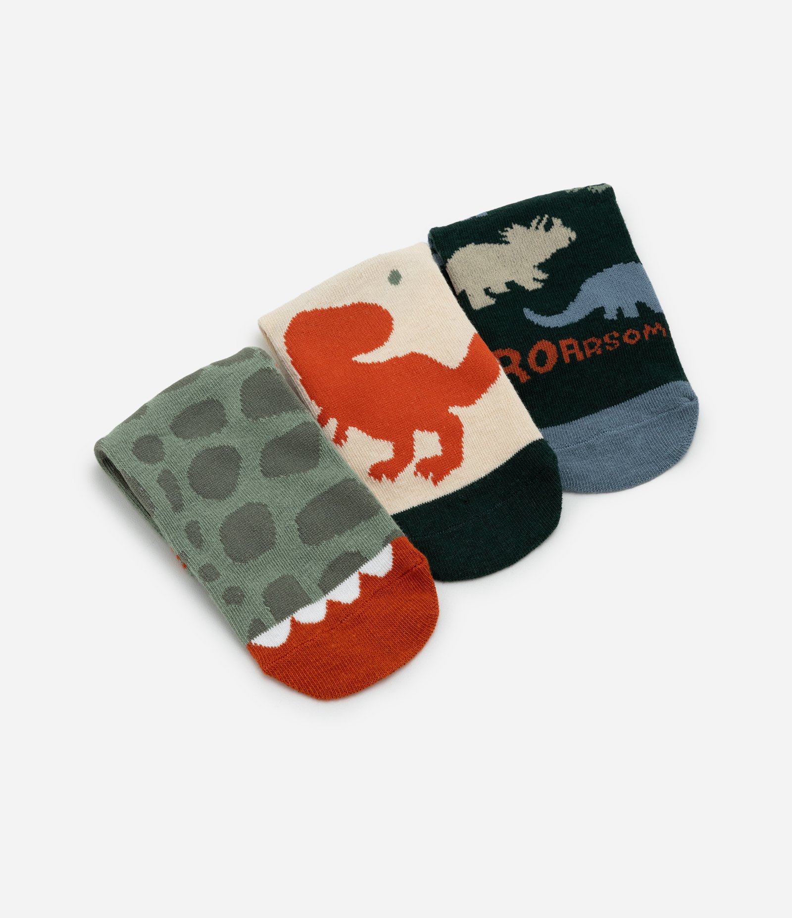 Kit 03 Meias Infantil de Dinossauro com Cano Médio – Tam 19 a 30 Sortido 3