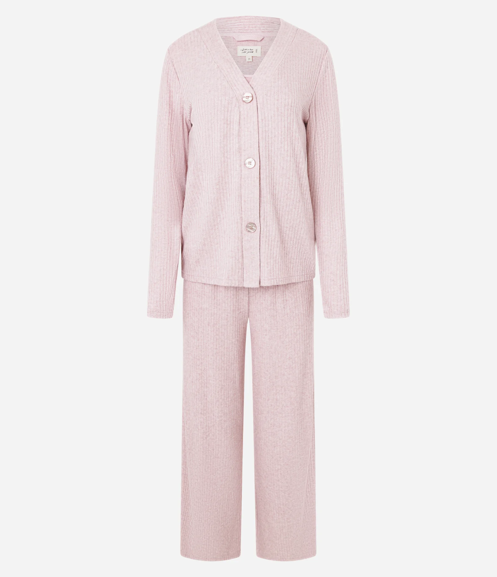 Trio de Pijama Longo em Tricô com Textura Canelada Rosa 1