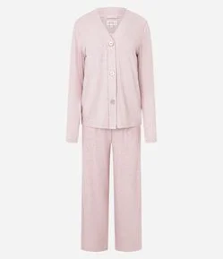 Trio de Pijama Longo em Tricô com Textura Canelada