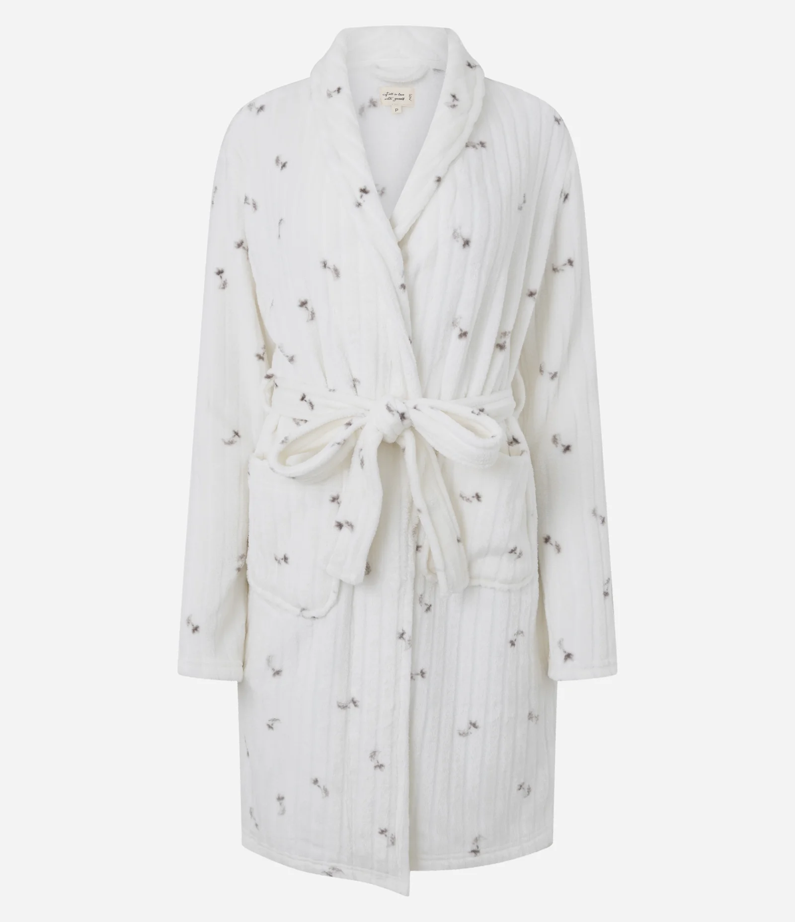 Robe em Fleece com Estampa Floral Texturizada Off White 1