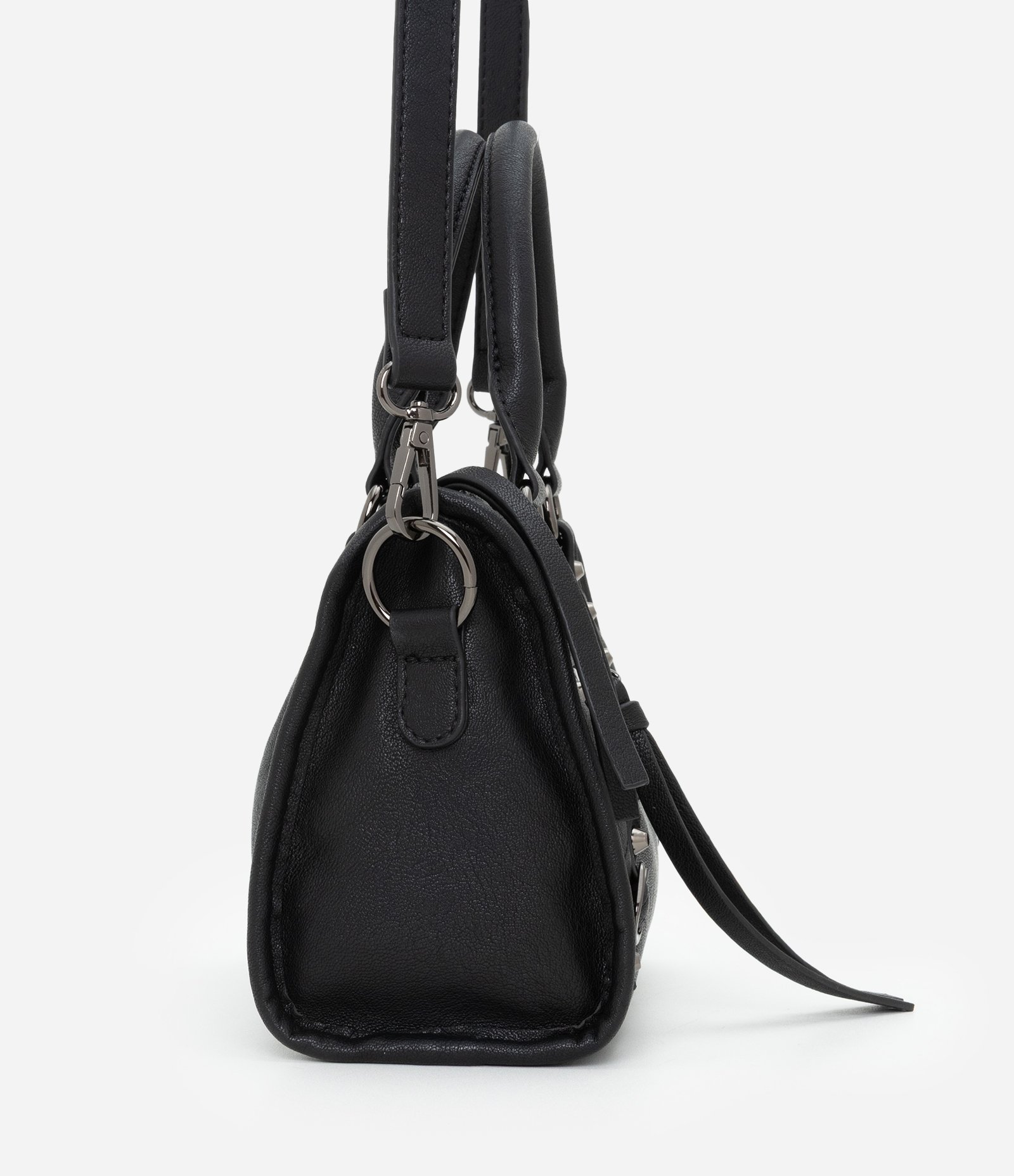 Bolsa Pequena Satchel com Detalhes Metálicos Preto 2
