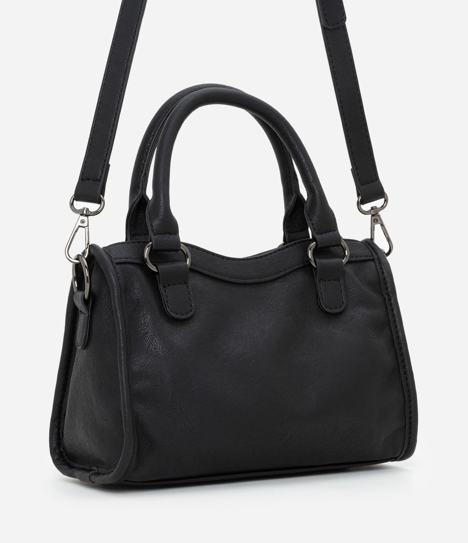 Bolsa Pequena Satchel com Detalhes Metálicos Preto 3