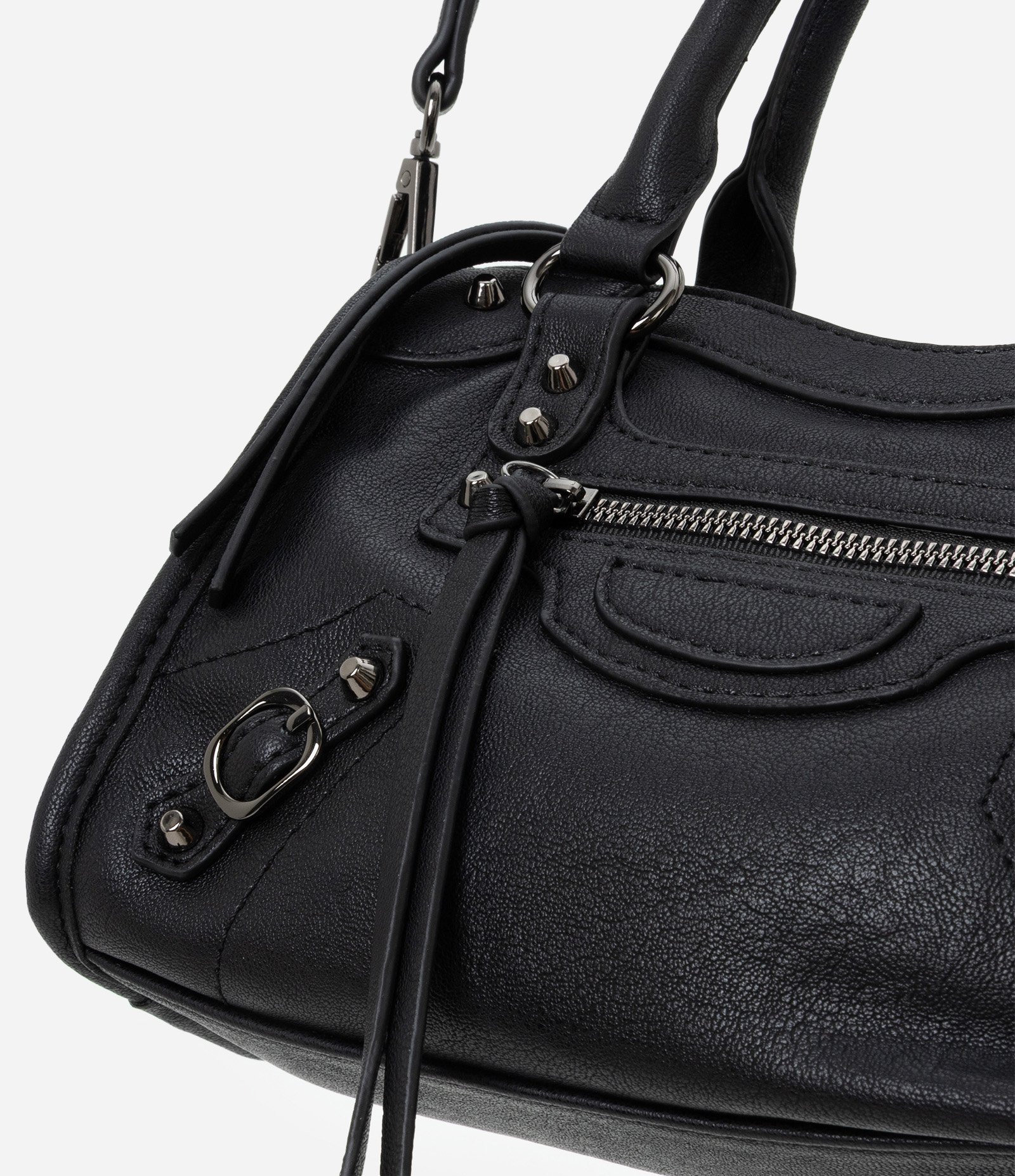 Bolsa Pequena Satchel com Detalhes Metálicos Preto 4