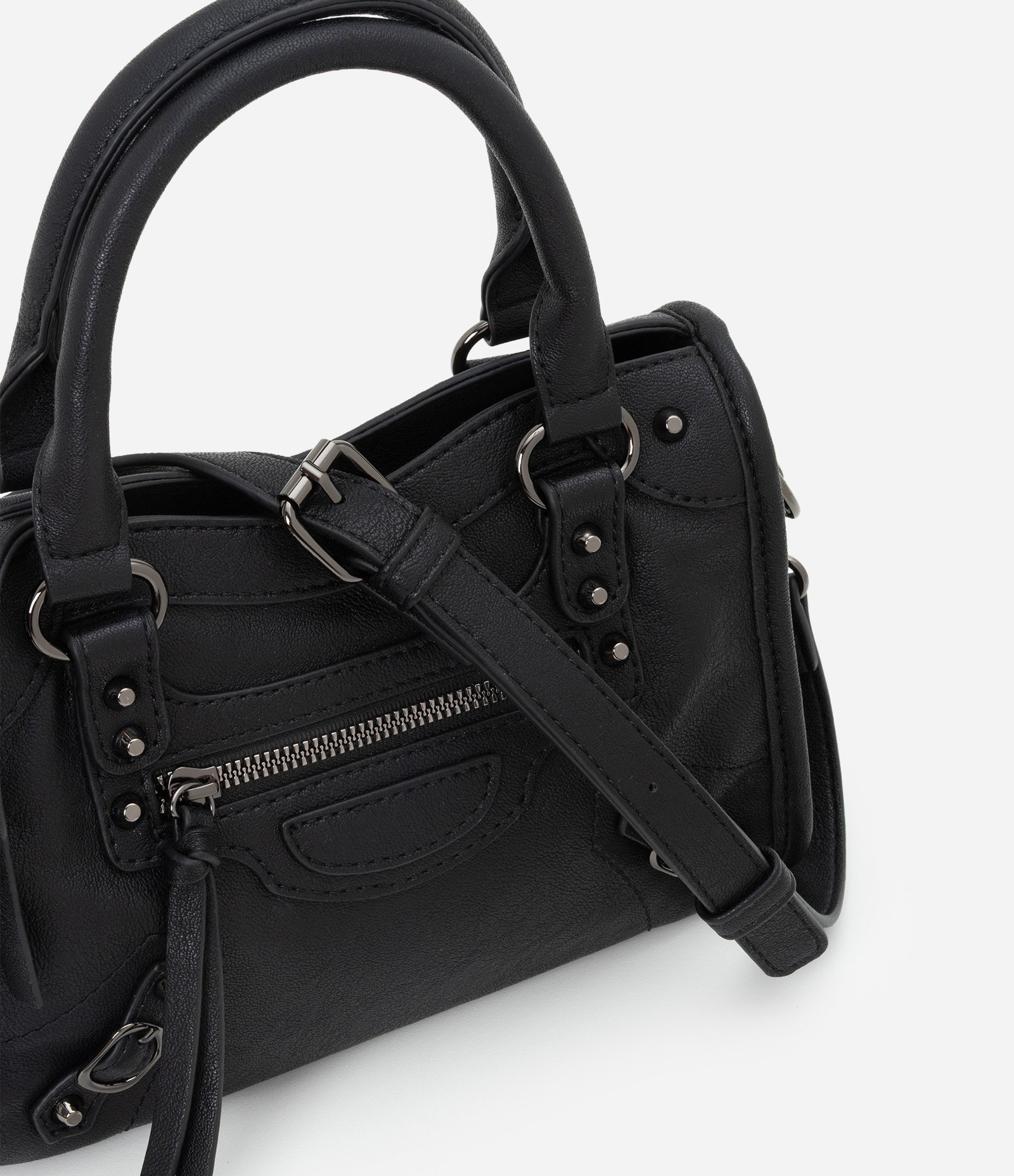 Bolsa Pequena Satchel com Detalhes Metálicos Preto 5