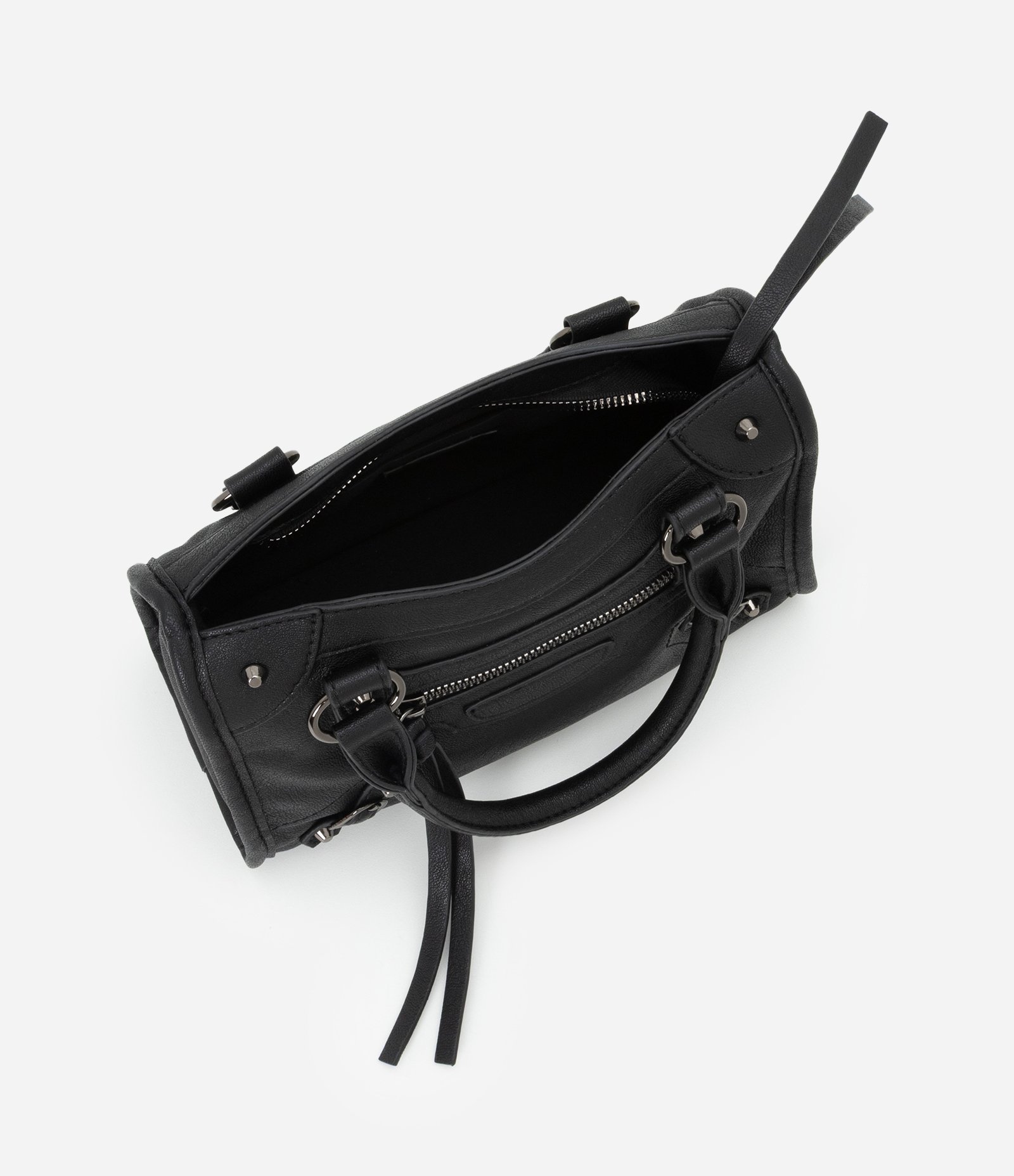 Bolsa Pequena Satchel com Detalhes Metálicos Preto 6