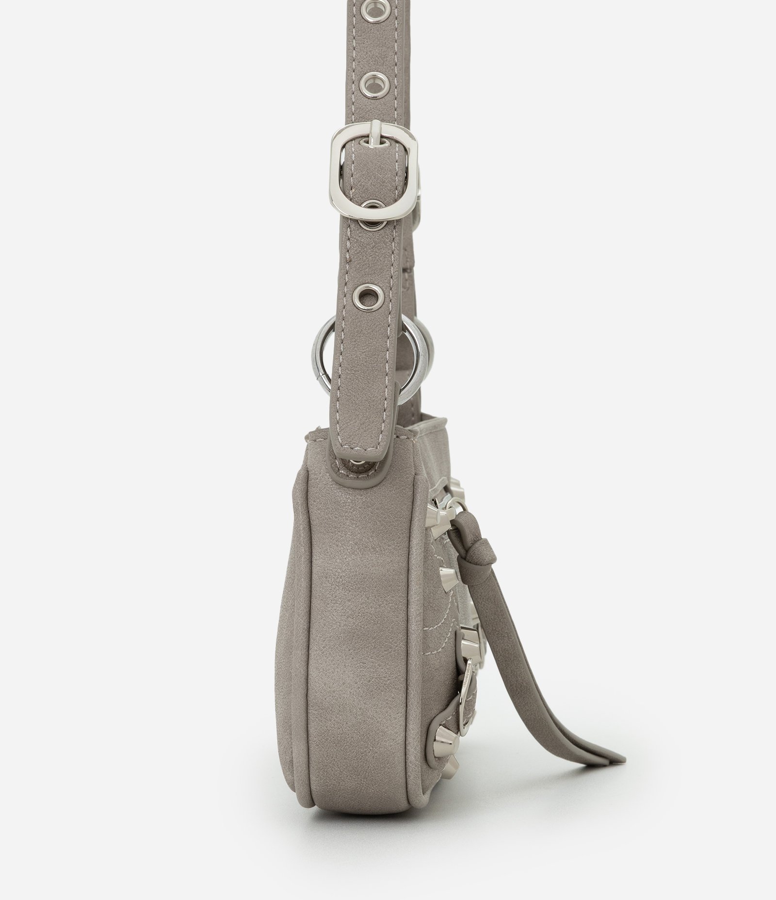 Bolsa Baguete com Detalhes em Metal e Alça Regulável Cinza 2