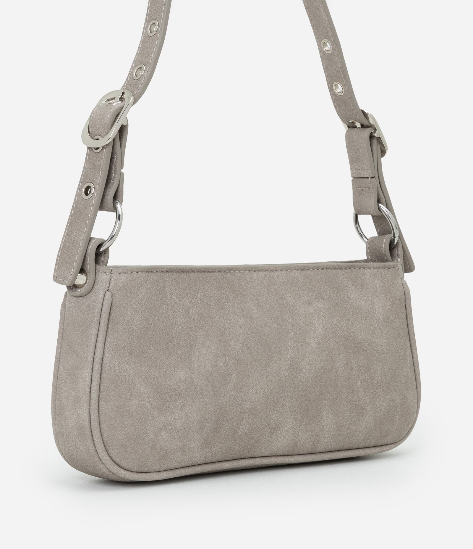 Bolsa Baguete com Detalhes em Metal e Alça Regulável Cinza 3
