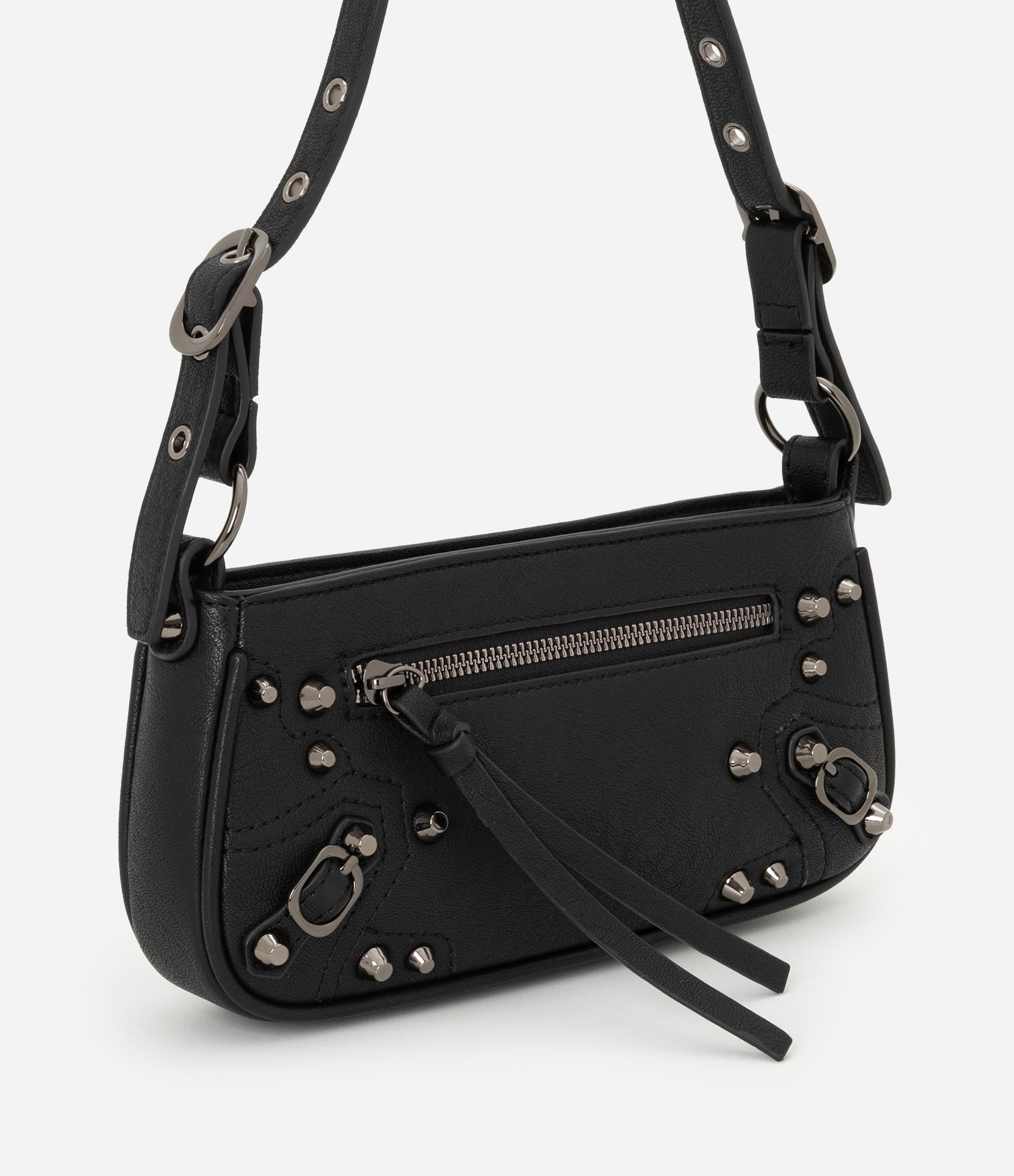 Bolsa Baguete com Detalhes em Metal e Alça Regulável Preto 1