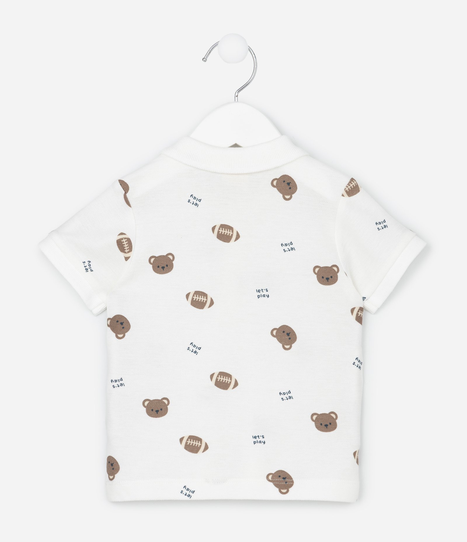 Camiseta Polo Infantil em Piquet com Estampa de Urso - Tam 0 a 18 Meses Branco 2