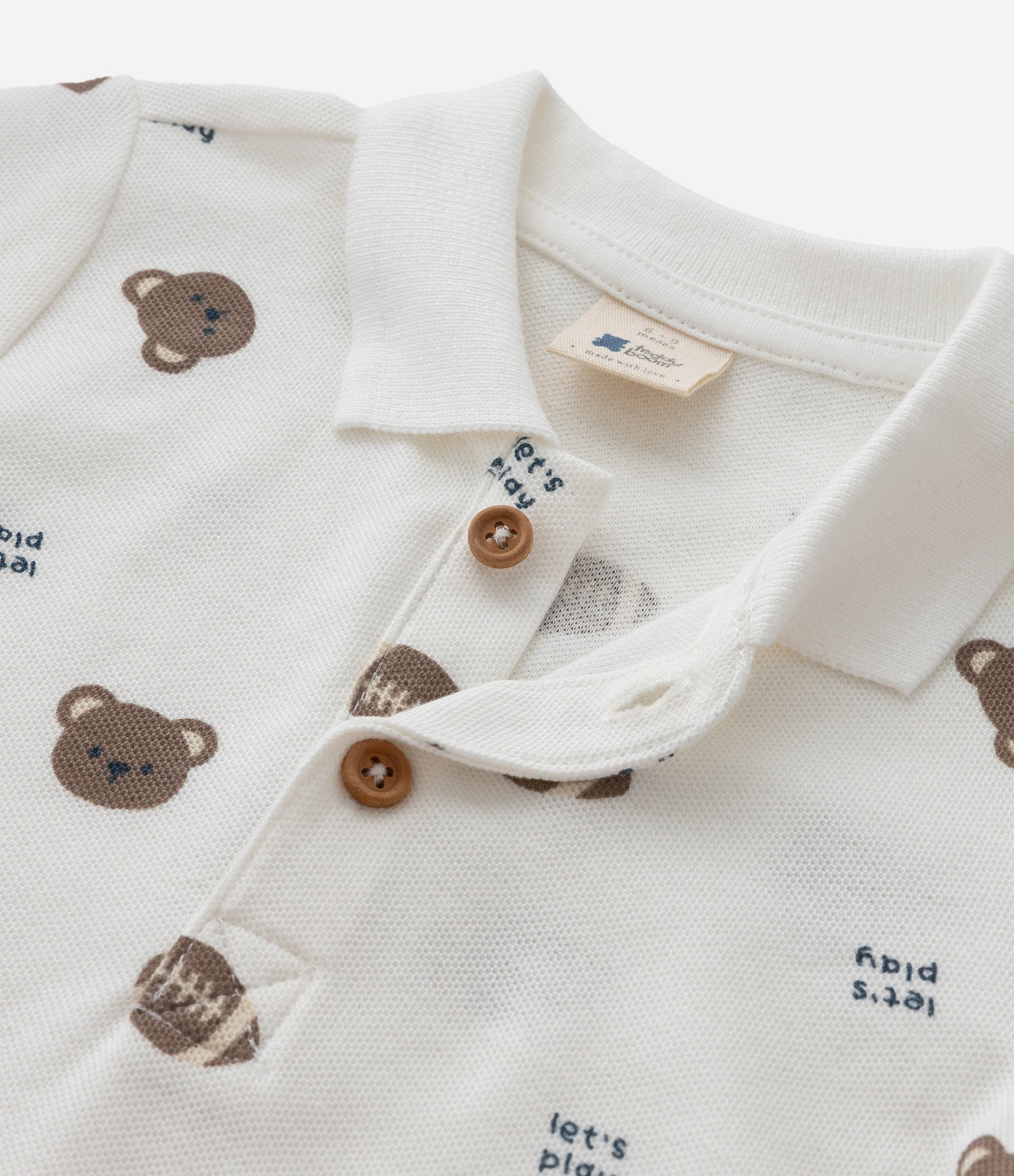 Camiseta Polo Infantil em Piquet com Estampa de Urso - Tam 0 a 18 Meses Branco 5