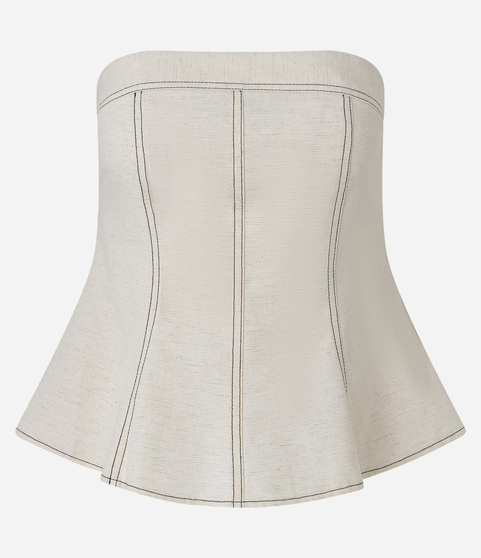 Blusa Peplum Sem Alça em Viscolinho com Costura Aparente Bege 5